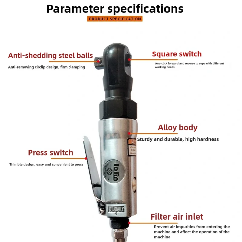AhuHardware 1/4" Square Drive Straight Shank Pneumatic Ratchet Wrench Professional Tool ( Default Send Japanese Inlet Connector)