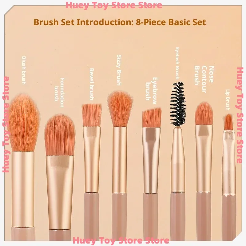 مجموعة فرش مكياج ذات شعيرات ناعمة مكونة من 8 قطع - أدوات تجميل لكامل الوجه لظلال العيون وأحمر الخدود وبودرة الإعداد مع حقيبة (حجم صغير) #1