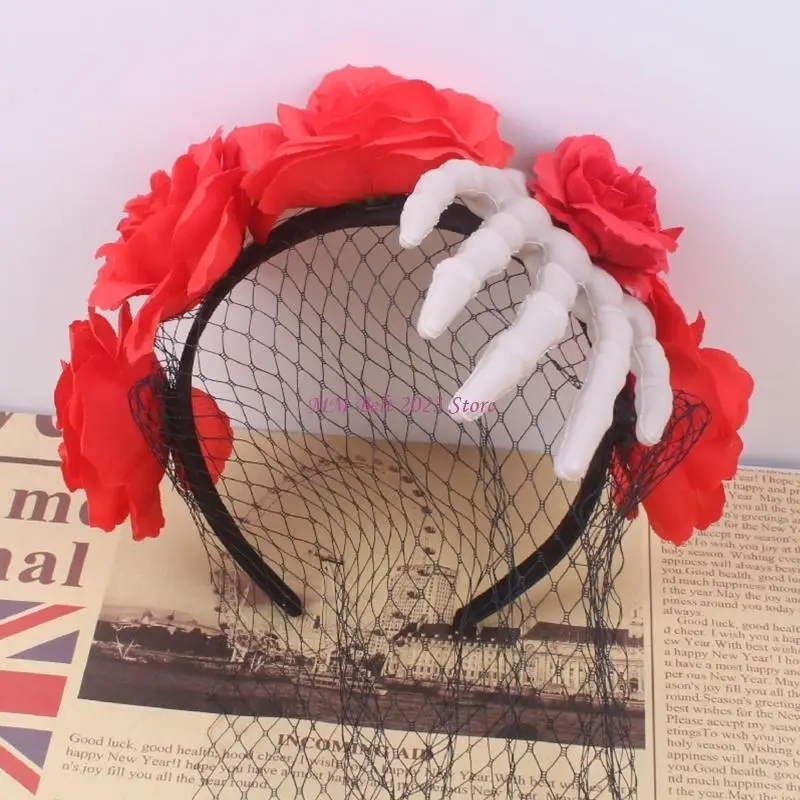 

49ME обруч для волос в форме скелета в форме розы, милый держатель для волос для фотосессии, головной убор для рейв-вечеринки