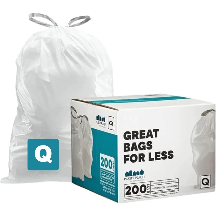 

Custom Fit Trash Bags Compatible with simplehuman Code Q 200 Count Drawstring Garbage Bags 13-17 Gallon White Tear-Resistant Ta