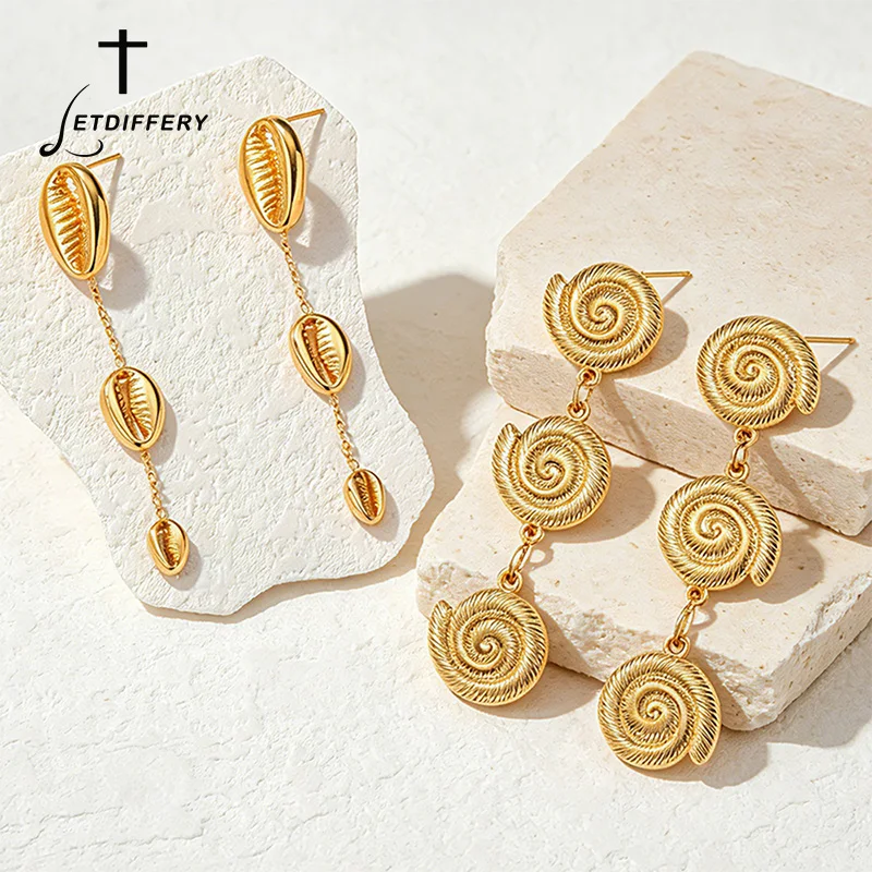 Letdiffery Fashion Shell Conch Drop Earring for Women Stainless Steel Boho Ocean Style Tassel Studs Statement Beach Jewelry Gift