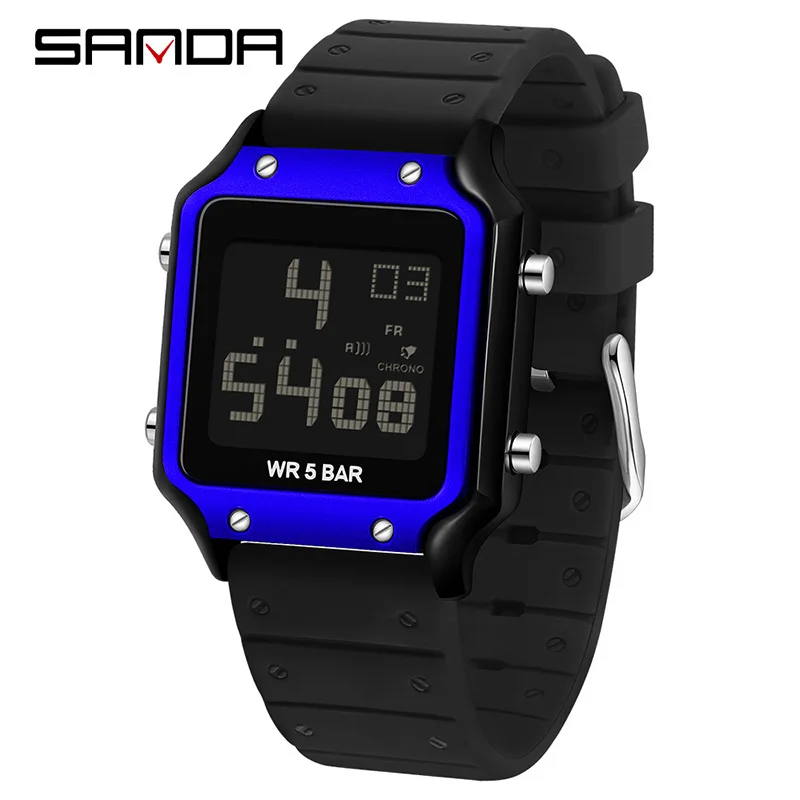 

SANDA 2174 Student Sports Electronic Watch Square Chronograph Alarm Clock Luminous Calendar Silicone Waterproof Digital Watches