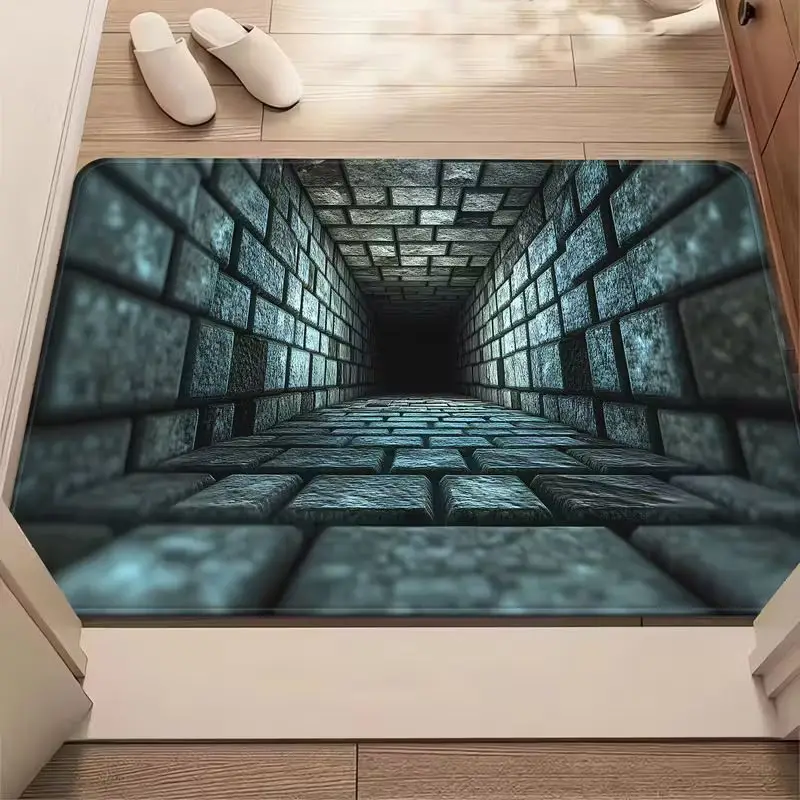 VIKAMA 3D Optical Illusion Doormat Cave Pool Stone Tunnel Visual Effect Home Indoor Entrance Anti‑Slip Decor Floor Mat