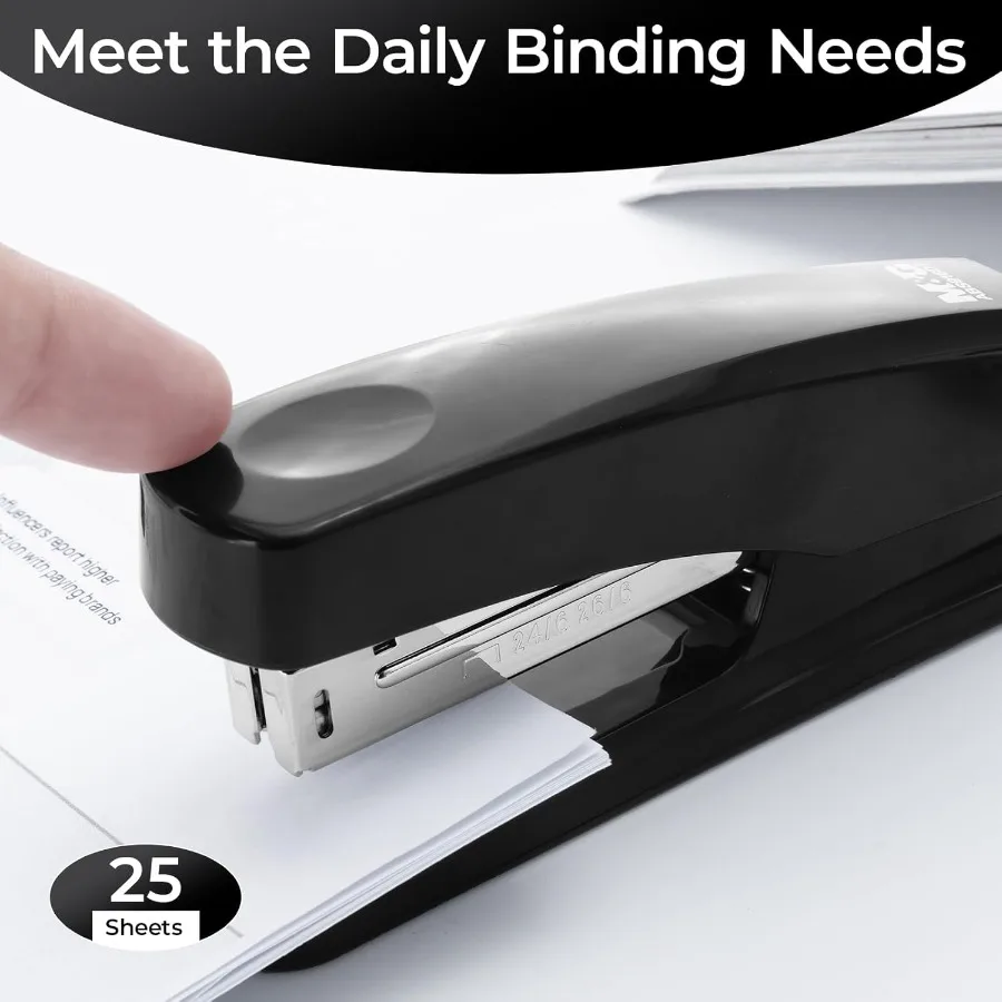 Desktop Stapler with 100 Staples and Remover 25 Sheet Capacity Two Binding Modes Basic Stapler for Office School Home Black