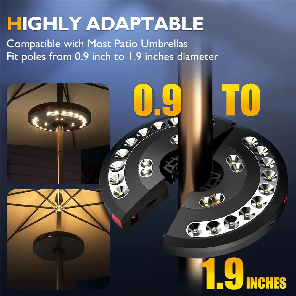 Patio Umbrella Lights  28LED 3 Lighting Modes USB Rechargeable Outdoor Lights Tent Camping Lamp for Patio Pool Backyard Beach