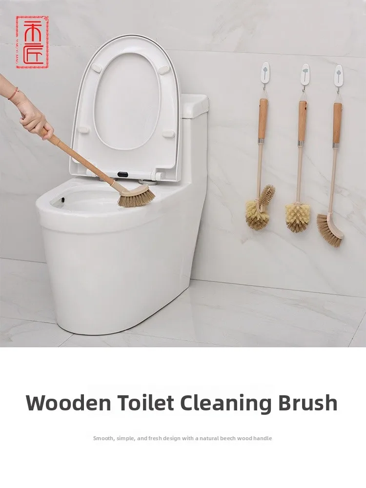 

Home Use Toilet Bru Long Handle Batoom Cleaning Tool No Drilling Needed Multi-Functional Nylon Bristles Wood Handle