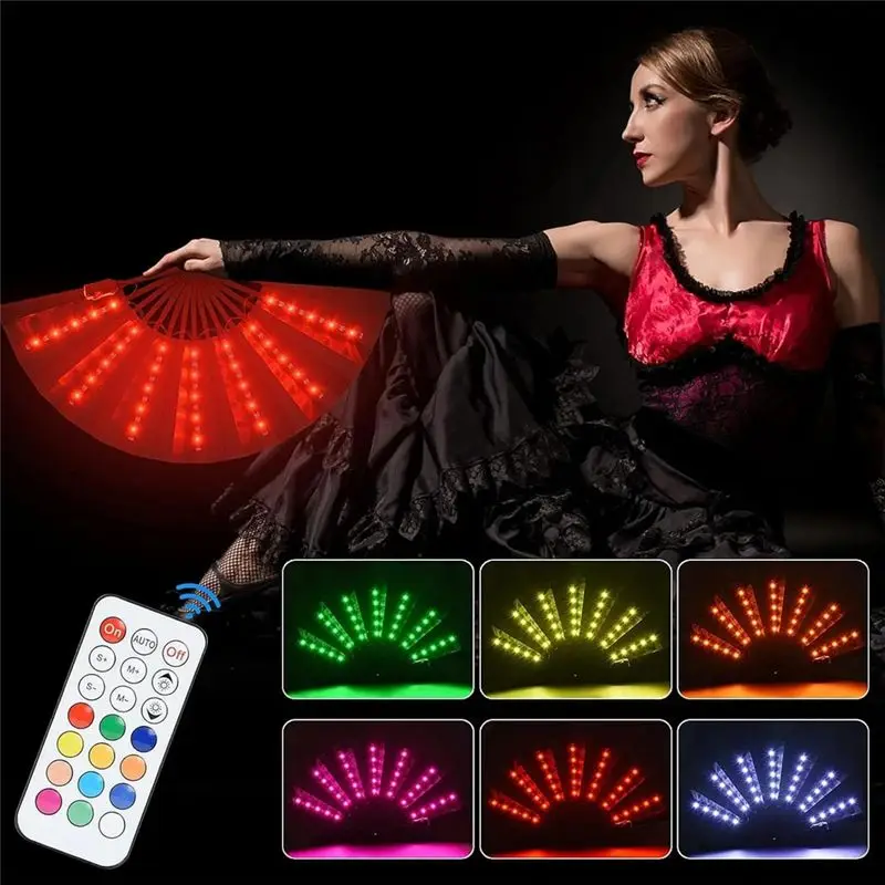 HOT-LED Folding Fan Handheld Folding LED Glowing Chinese Fan Wedding Night Bar Club Fluorescent Props White