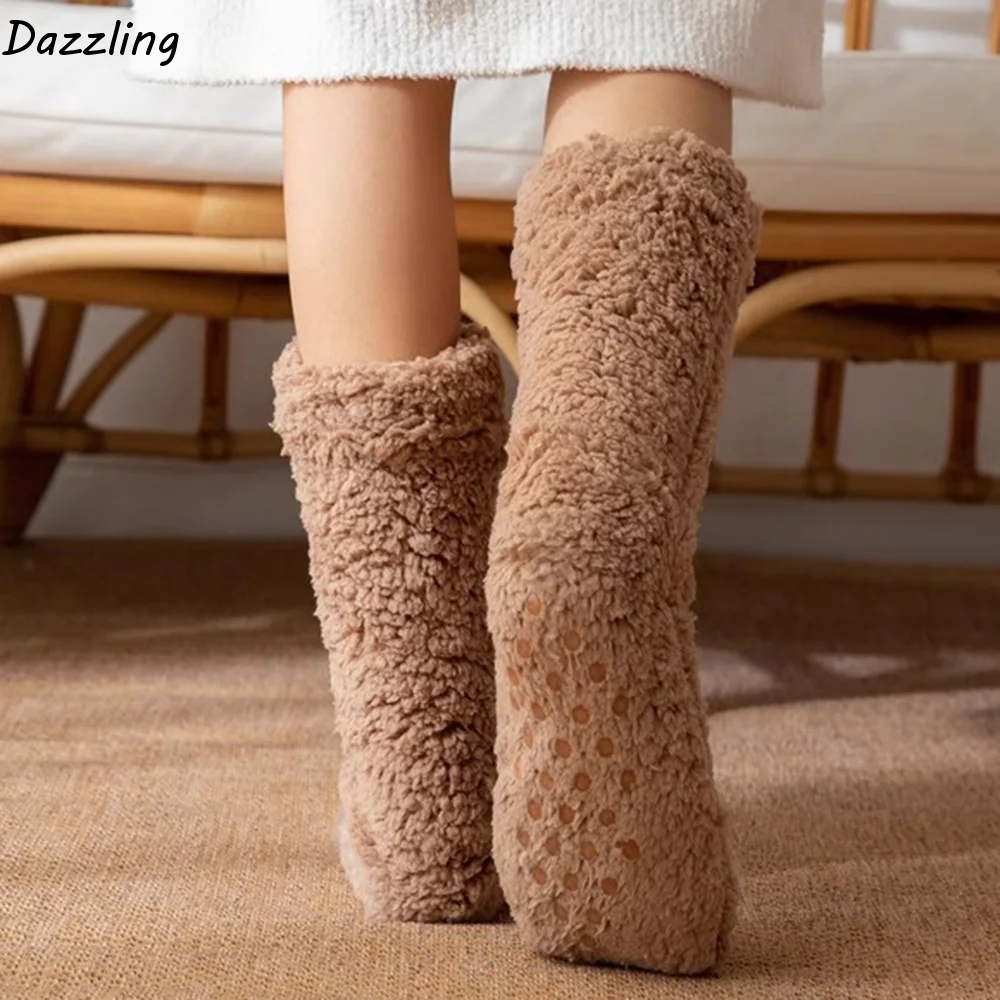 

Kawaii Plush Thick Thermal Socks Fluffy Fur Thickened Floor Socks Anti Slip Knitted Fleece Sock Women Men Women