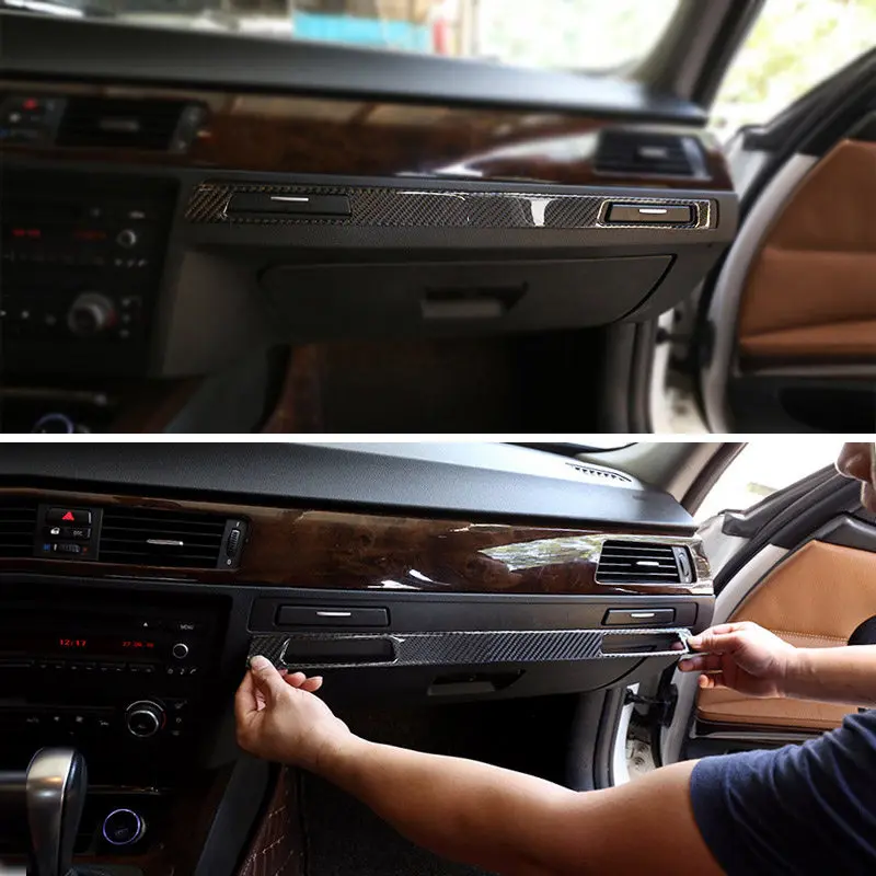 Fibra de carbono para BMW E90 E92 E93 2005 - 2009 2010 2011 2012 Control central copiloto soporte para vasos cubierta de Panel pegatina embellecedora