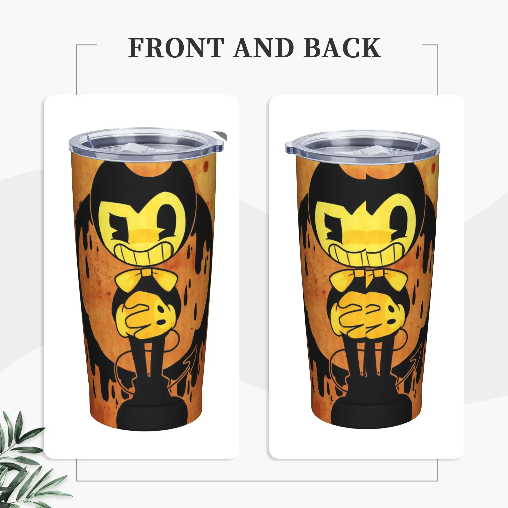 Bendy and the Dark Revival Insulated Tumbler with Straws Gaming Vacuum Thermal Mug Outdoor Travel  Bottle Cups, 20oz