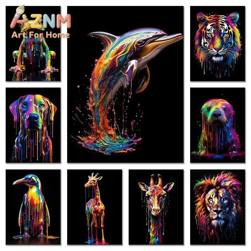 frameless Rainbow Dog Sea Otter Elephant Canvas Painting Animals Wall Art Poster Print HD Picture for Living Room Home Decor