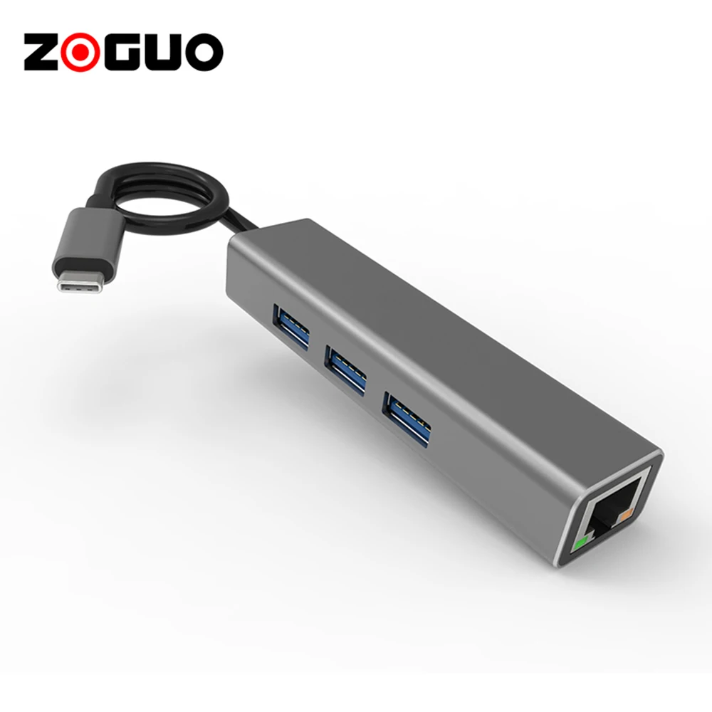 Adapter USB C 4 w 1 Hub type-c do USB-A TypeC do złącza sieciowego RJ45 1000 mb/s Cat 6 Cat6 Cat5e Cat 5 do telefonu, komputera