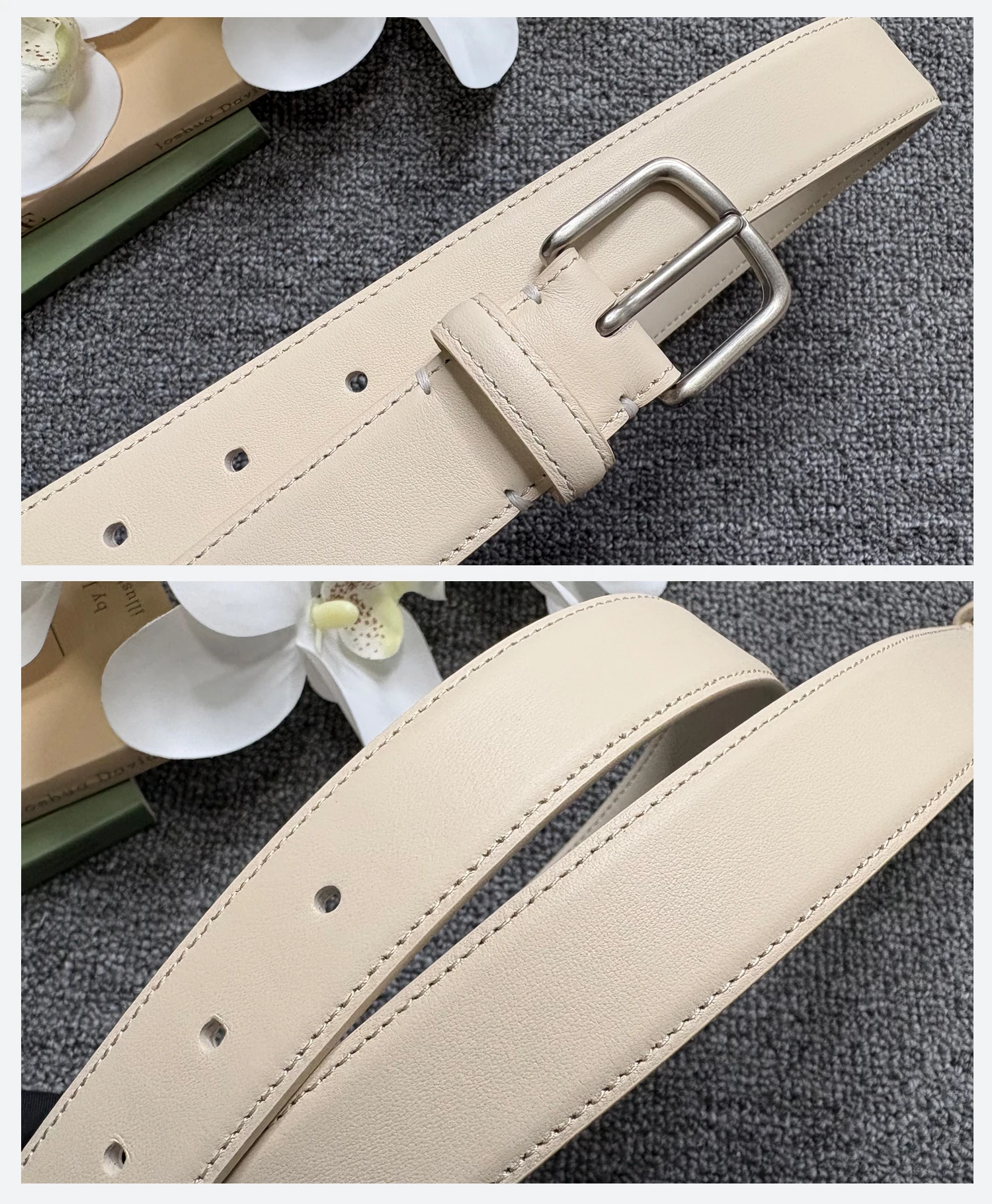 Minimalist style needle buckle calf leather belt, genuine leather women's casual pants belt, silver buckle calf leather white be