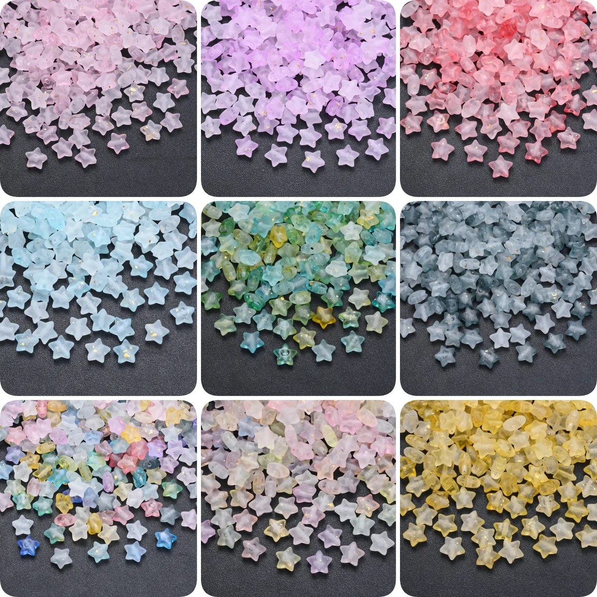 100 Uds. Preciosas cuentas de estrella de macarrón de 9mm, cuentas espaciadoras de Color degradado esmerilado dorado para pulsera de cuentas DIY, fabricación de joyas
