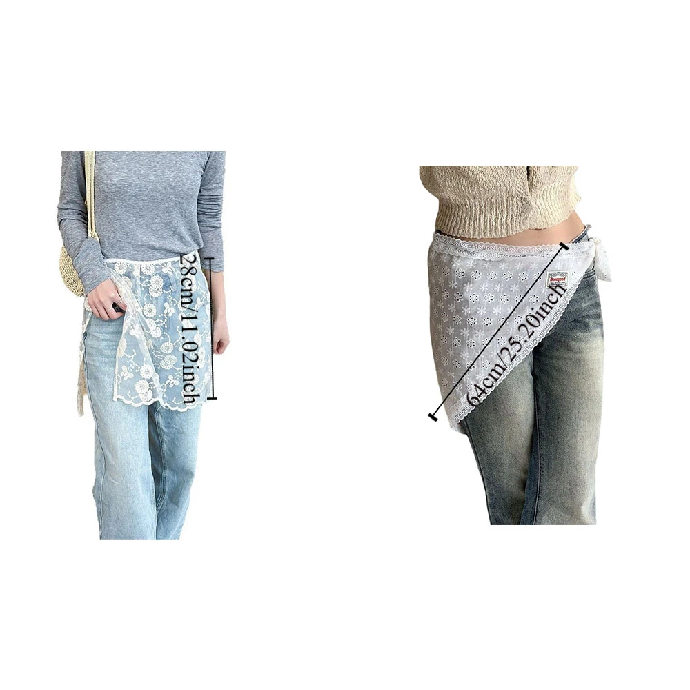 Soft Sweet Lace Half Skirt Flower Embroidery Y2K Gauze Skirt Lace-up Hight Waist Outwear Mini Skirt Streetwear