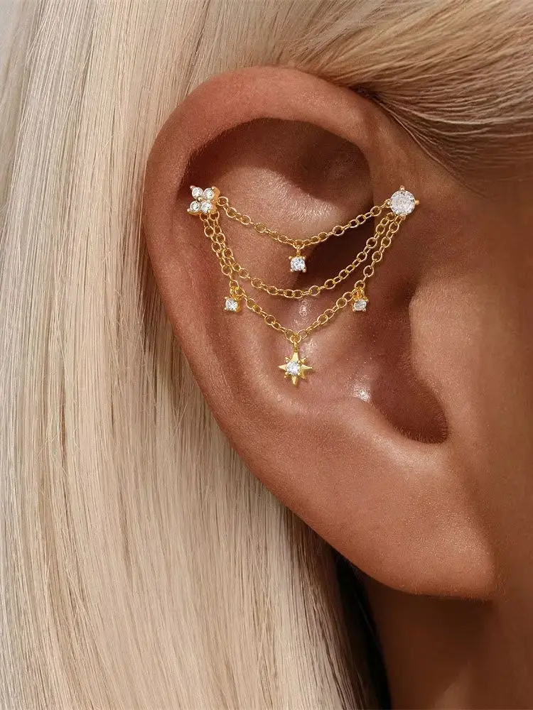 AIDE 925 Sterling Silber 9 Arten Zirkon CZ Kette Ersatzteile Rock Punk Hoop Piercing Hoops Tropfen Ohrring Edlen Schmuck Geschenk 1 stück