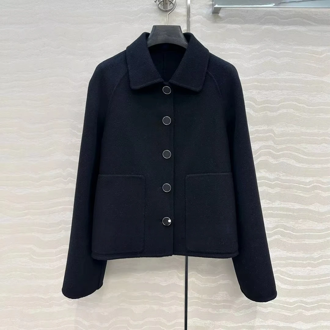 2026 New Fall Winter Wool Cashmere Double-sided Woolen Straight Coat Women Lapel Long Sleeve Single Breasted Elegant Chic Jacket