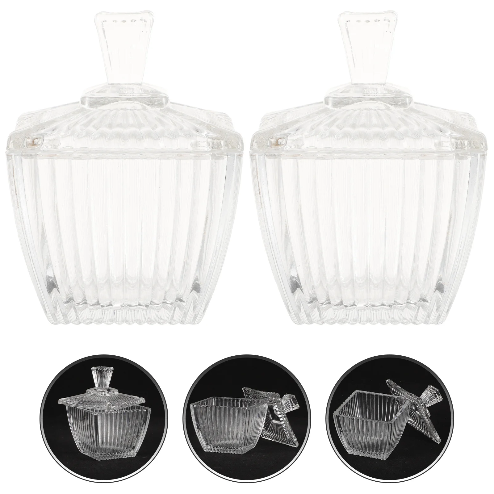 

2Pcs Glass Candy Jar Tea Canister Clear Airtight Storage Container Home Office Kitchen Coffee Sugar Leaves Organizer