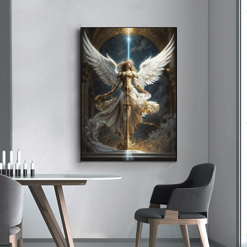 Archangels Heavenly Angels Female Poster Golden Wings Canvas Painting Wall Art Picture for Living Room Home Decor Mural
