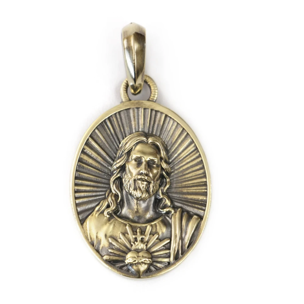 LINSION Solid Brass Details Jesus Christ Pendant Charms Belief Jewelry BR440