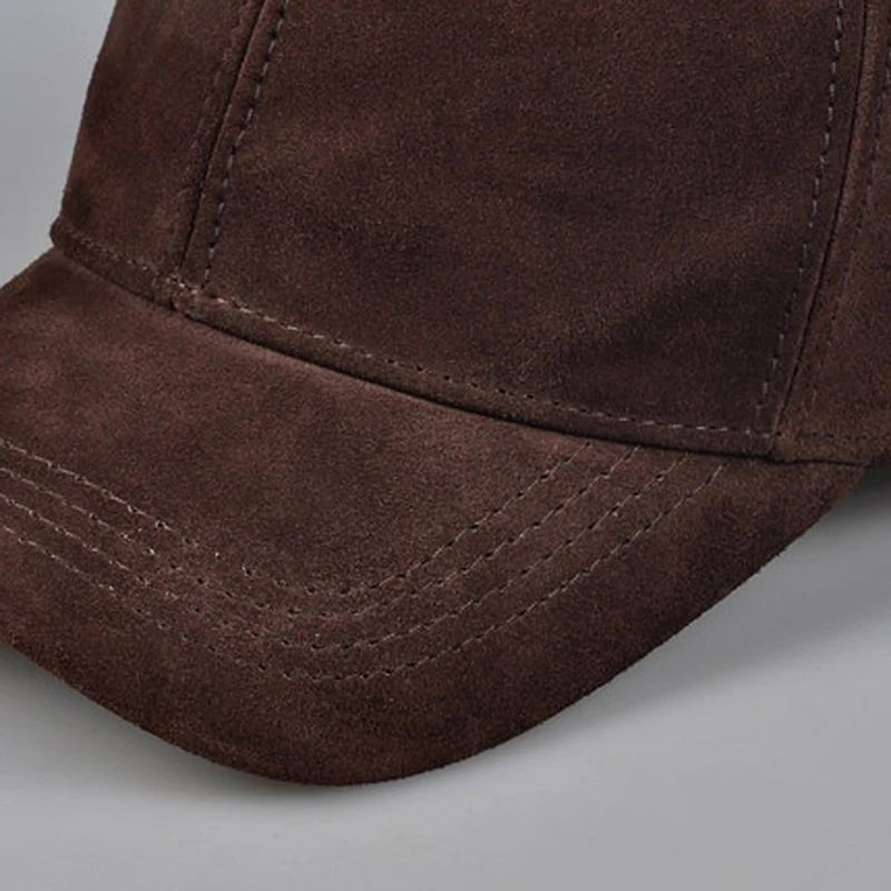 Leather Hat Men Male Winter Top Nubuck Cowhide Adjustable Baseball Cap Big Brim Suede Casual Fashion Women Hip Pop Thin Gorra