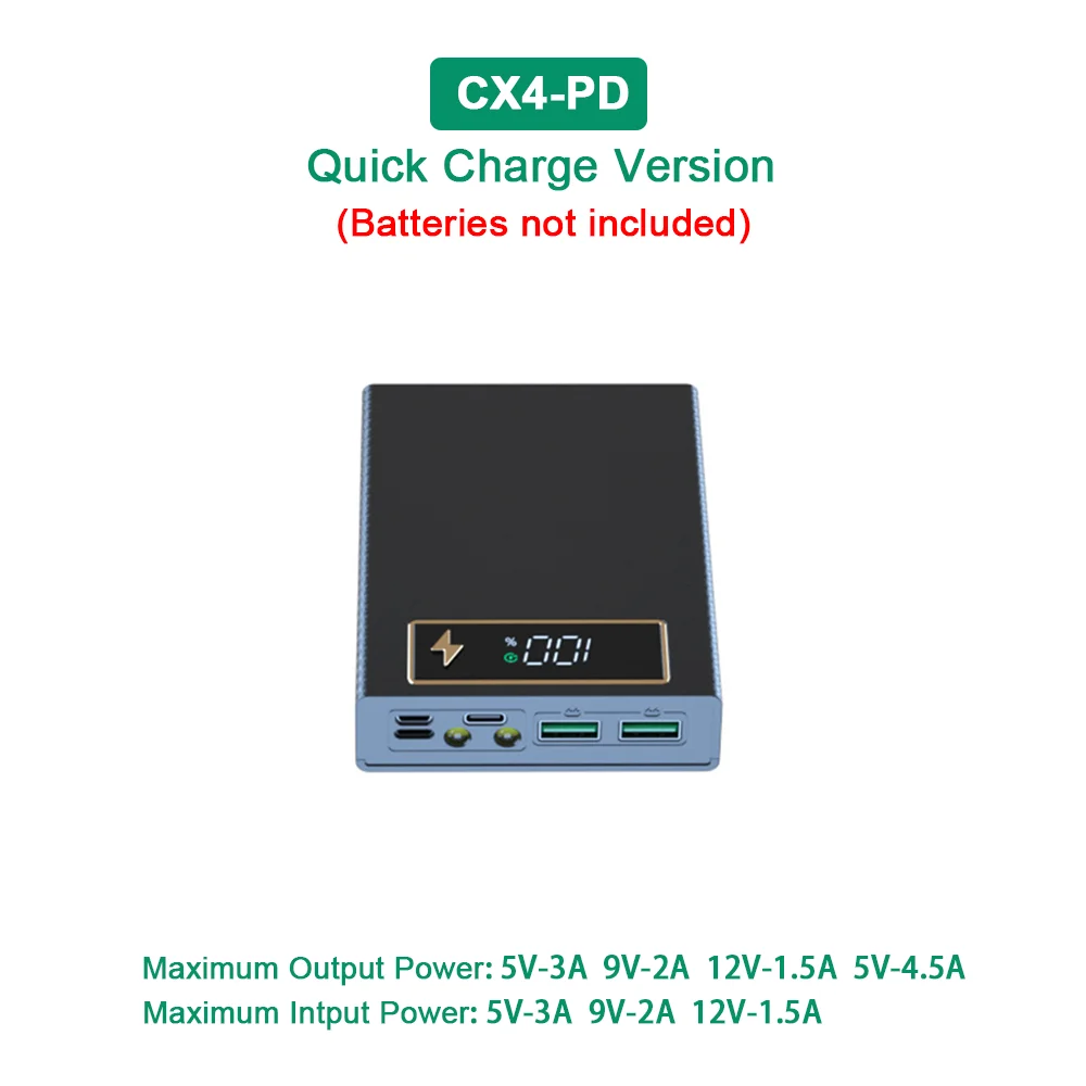 Soporte de batería de 4x18650, caja de Banco de energía de 12V PD, carga rápida inalámbrica, entrada Micro USB tipo C, caja de batería 18650