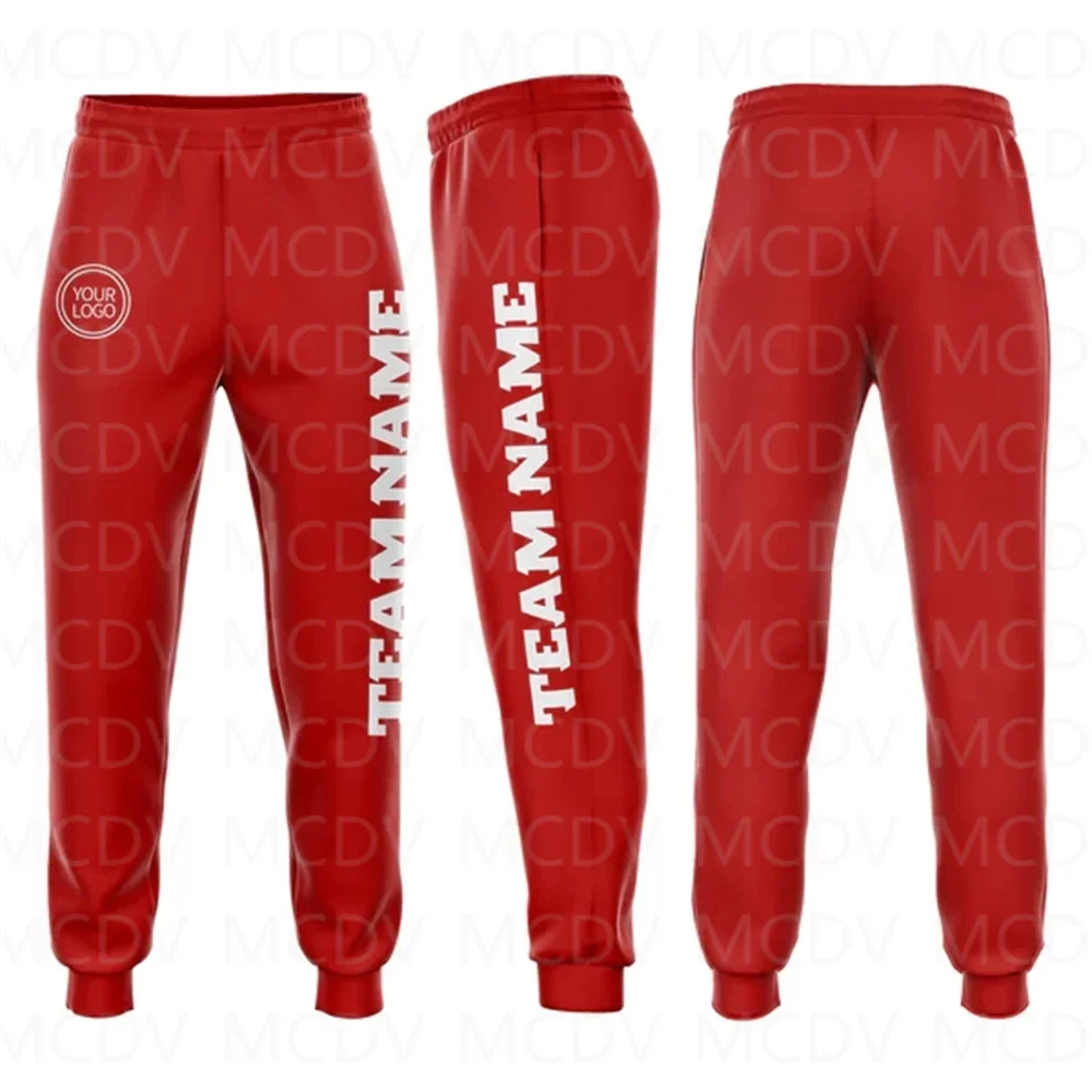 

Custom Red White Fleece Jogger Sweatpants 3D Printed Casual Unisex Jogging Trousers Loose Sports Pants