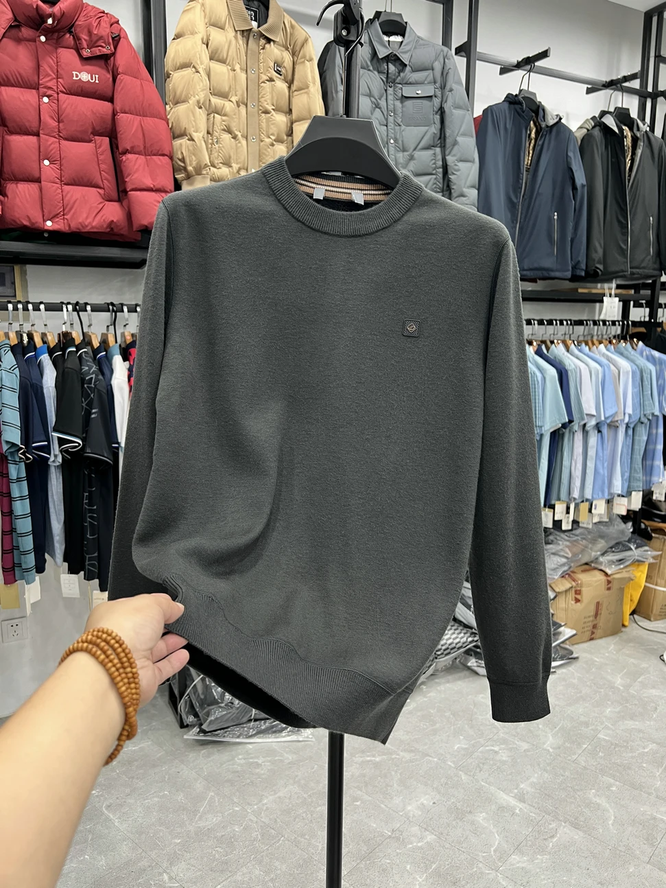 

Утепленный вязаный свитер с флисовой подкладкой, повседневный, молодежный, мягкий, базовый, с круглым вырезом, длинный рукав, для мужчин