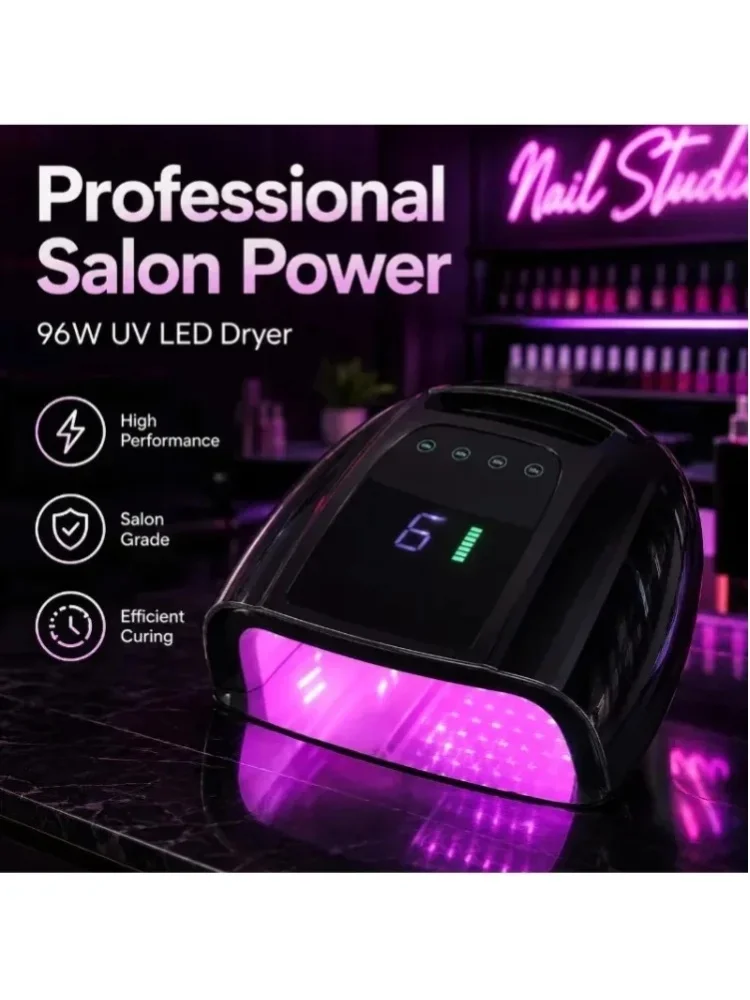 96W Kabellose UV-LED-Nagellampe, Intelligenter Sensor, Wiederaufladbarer Nageltrockner mit LCD-Display & 4 Timern, Professionelles Maniküre-Aushärtungslicht für den Heimsalon
