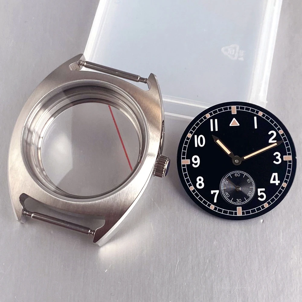 38mm Stainless Steel Case Glass Back Vintage black Dial Hands Accessory for Sea-gull ST1701 Movement Automatic Watch parts