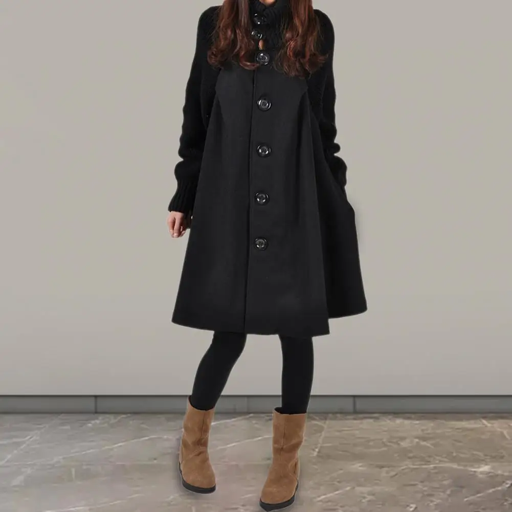 Autumn Winter Women Trench Coat Solid Color Turtleneck Single Breasted Long Coat Slim Fit Casual Lady Overcoat For Daily Wear