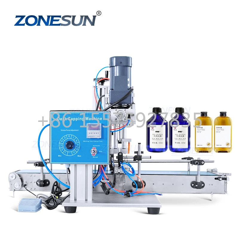 

ZONESUN ZS-XG6100C Spray Bottles Capper Dropper Bottle Screw Cap Tightening Machine Small Compact Capping Machine With Conveyor