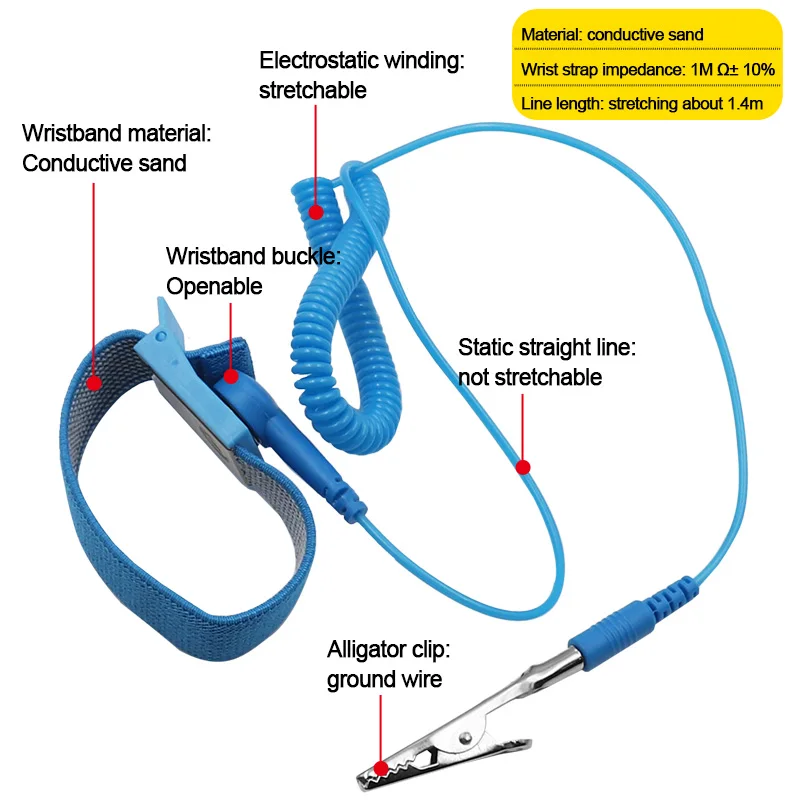 Anti Static Bracelet Electrostatic Cordless Wireless Adjustable ESD Discharge Cable Wrist Band Strap Hand With Spare Wristband