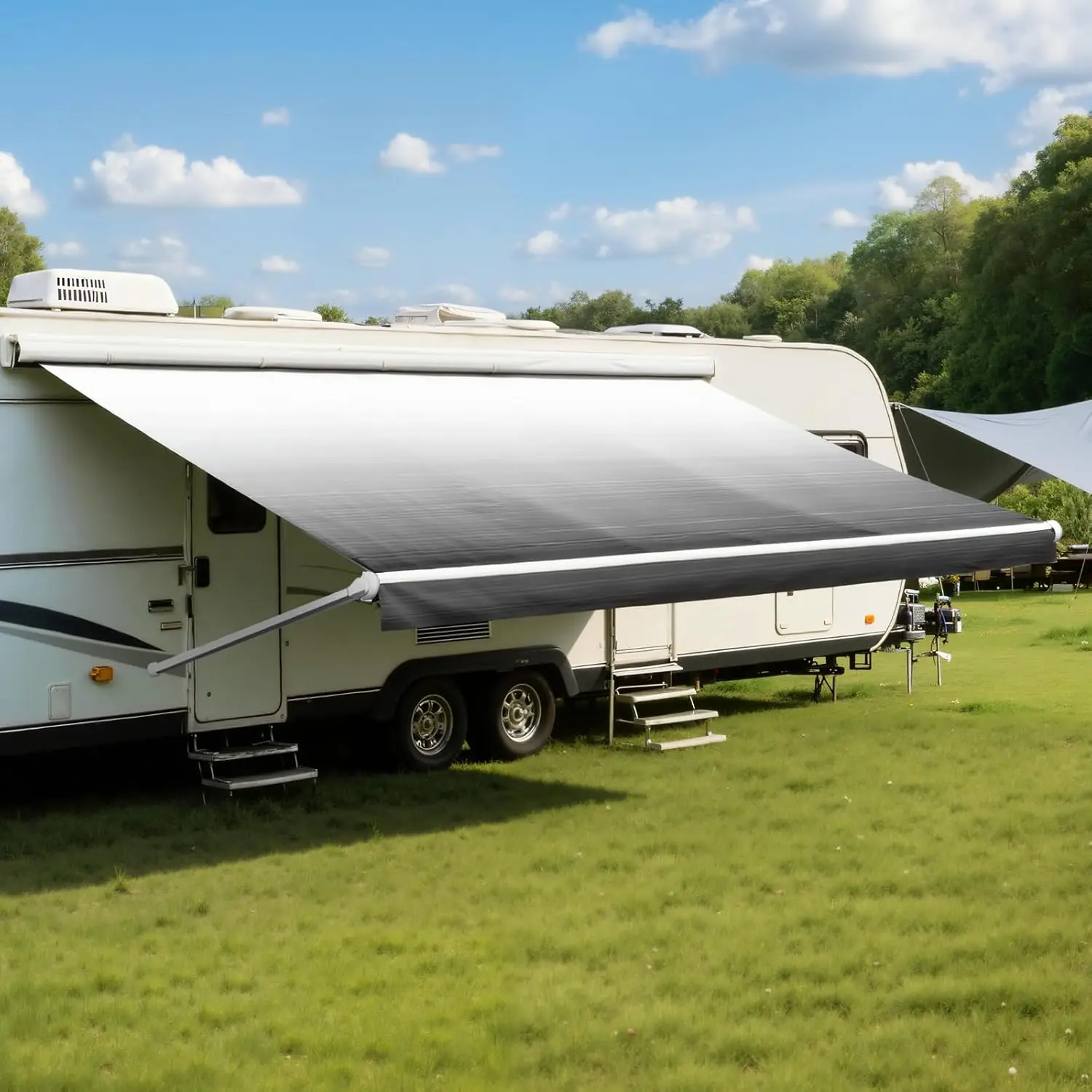 

RV, Trailer & Motorhome Awning, 18.5oz Heavy-Duty Vinyl, Black Fade, Universal for All Brands