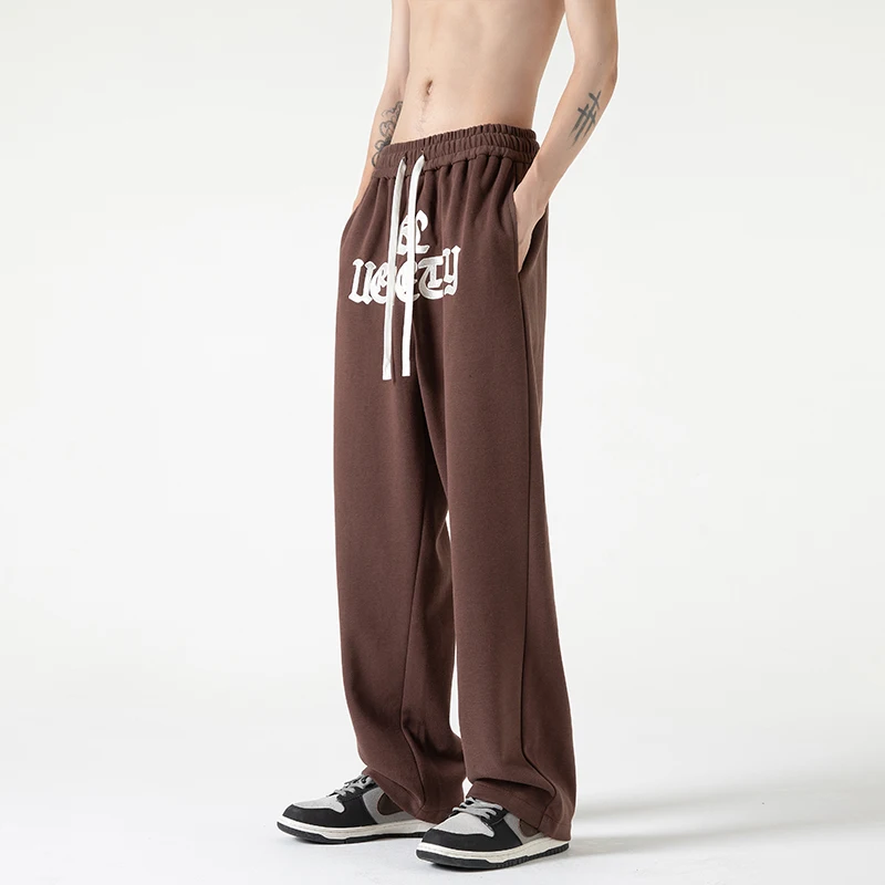 

American Sle Casual Pants for Men with Letter Embroidery Loose Wide Leg Spor Straight Fit Breathable Autumn Faion