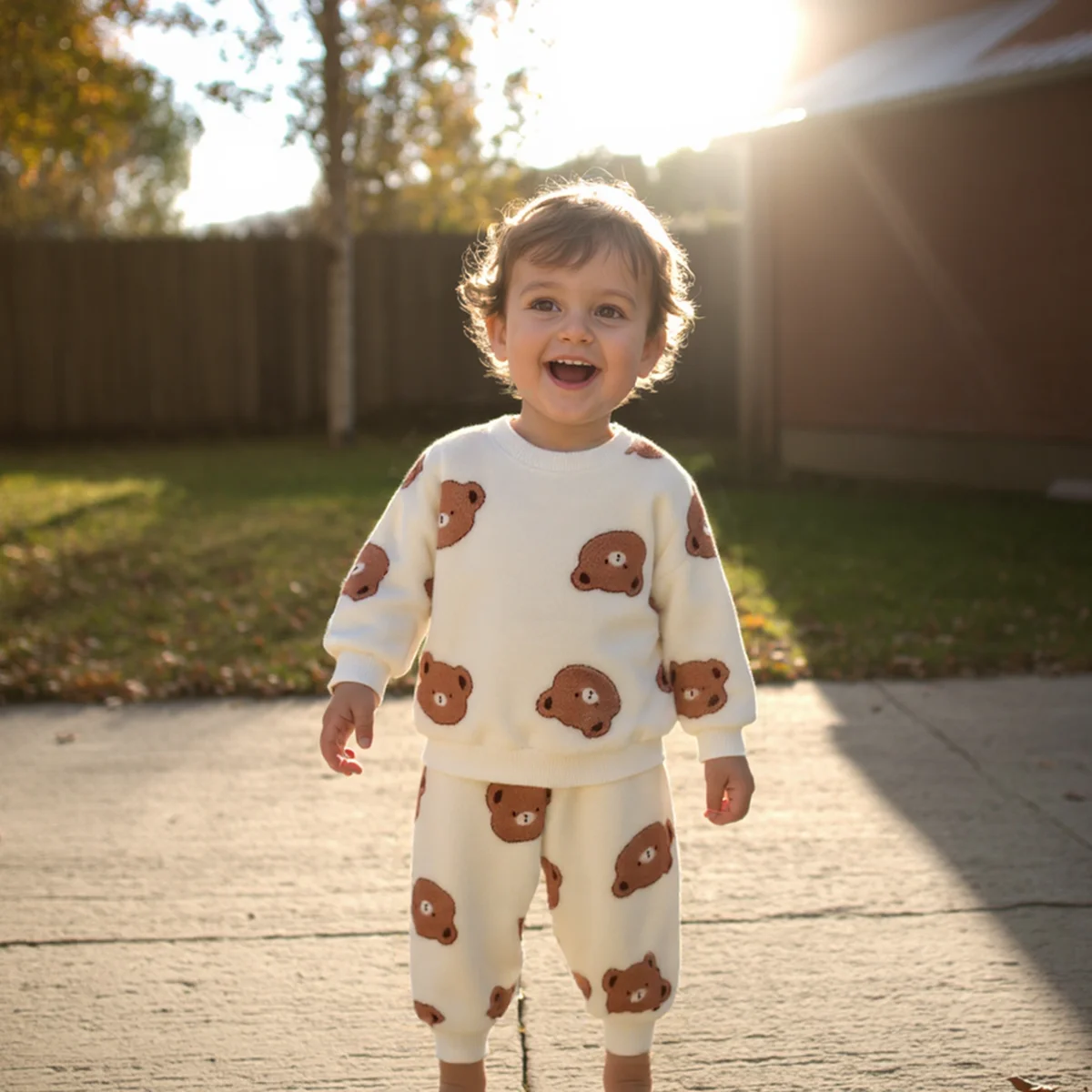 Little Bear Winter Warm Little Kids Clothing Sets Long Sleeve Tops + Trousers 2Pcs