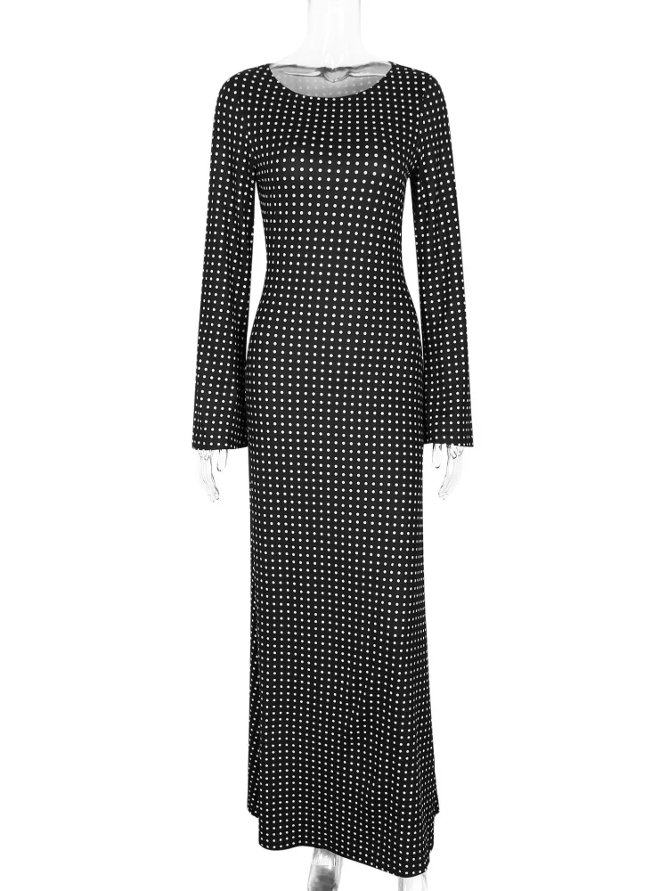Missuoo 2025 automne élégant à pois robe Maxi col rond manches longues coupe ample robes de soirée robes de soirée noires