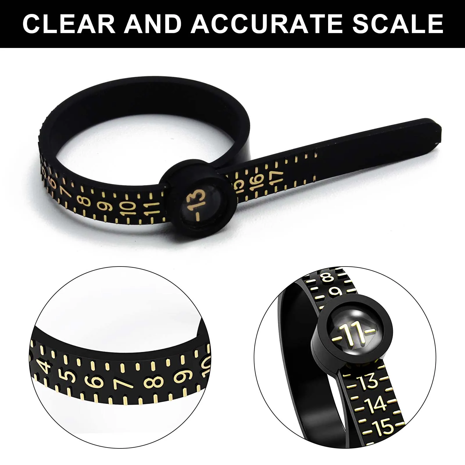 PHYHOO US UK EU Kunststoff Fingergröße Band Gauge Ring Messgürtel Verstellbare Lupe Ring Sizer für Damen Herren