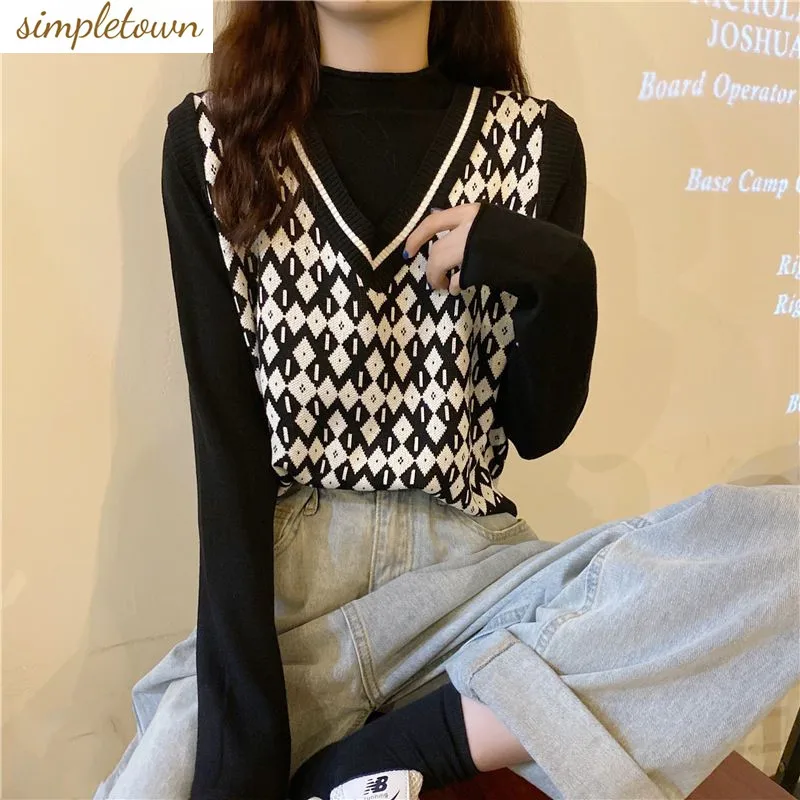 

Knitted Vest Women's Spring and Autumn 2024 New Korean Fashion V-neck Kam Shoulder Sweater Tank Top Ma Jia Coat