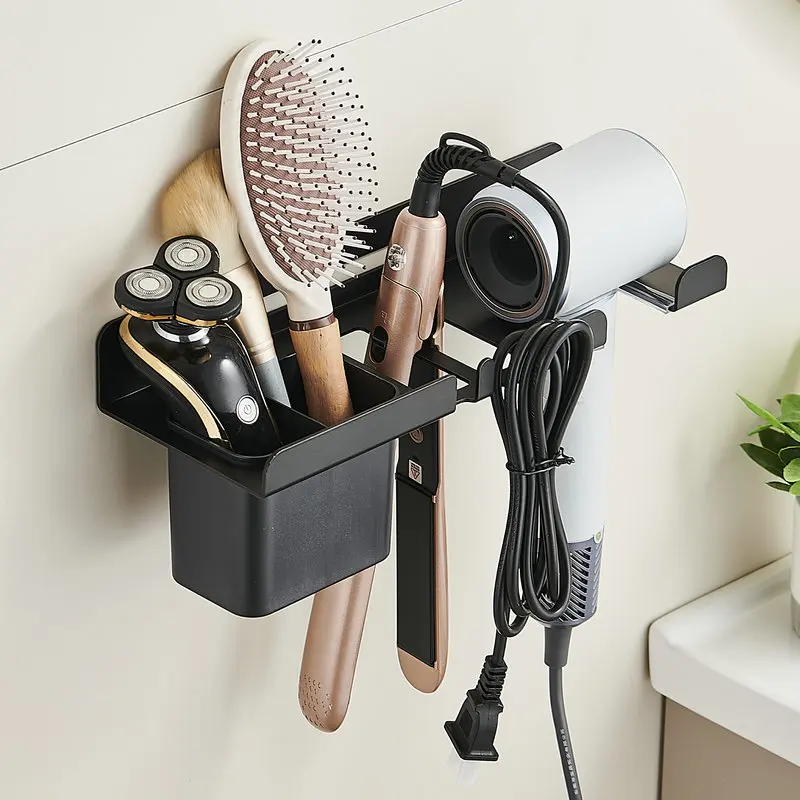 Haartrocknerhalter Wandmontierter Haartrocknerständer und Lockenstabhalter Aufbewahrungsregal Badezimmer-Organizer