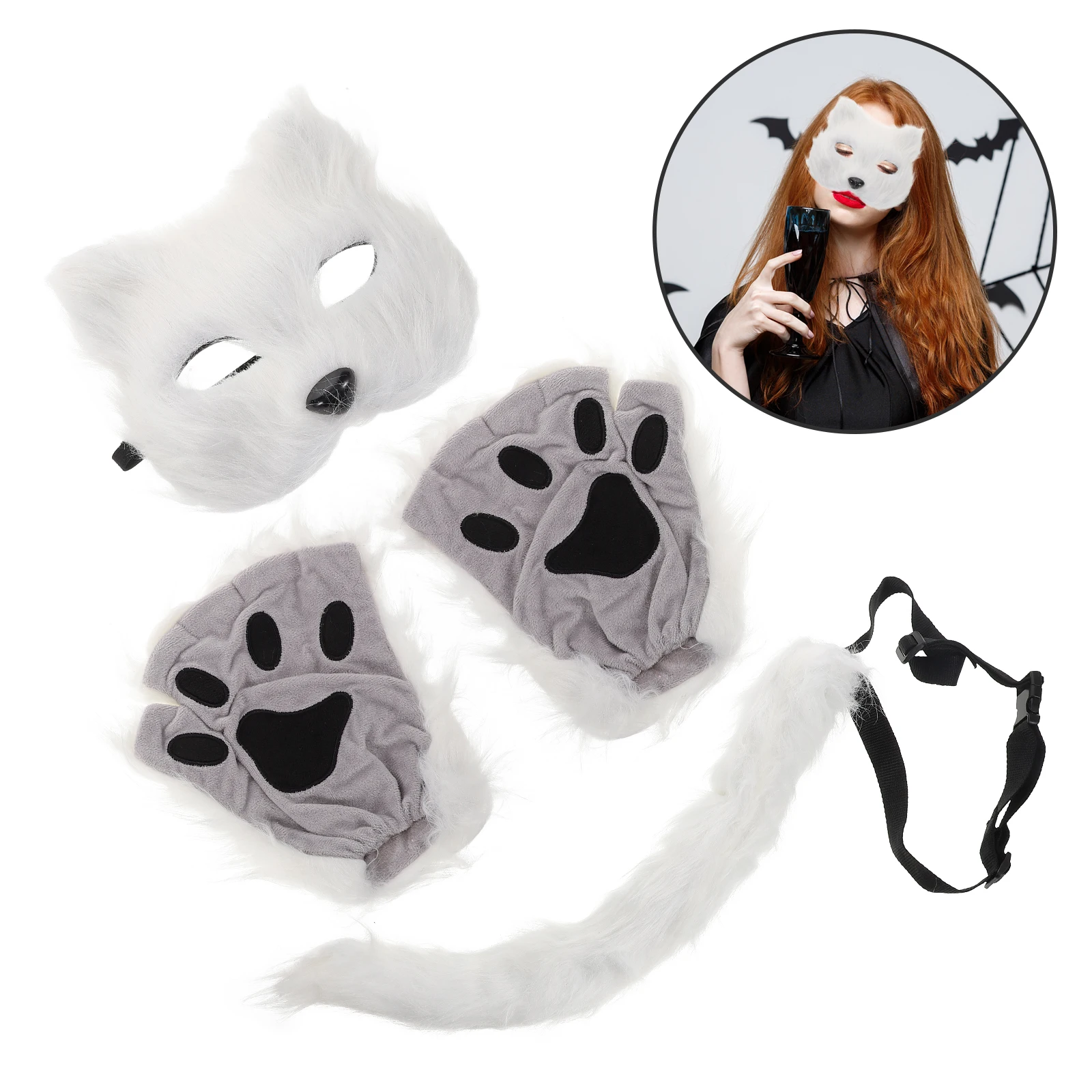 Furry ครึ่งหน้ากาก Paws ถุงมือคอสเพลย์เครื่องแต่งกาย Fox Paws ถุงมือ Faux ฮาโลวีน Masquerade Party