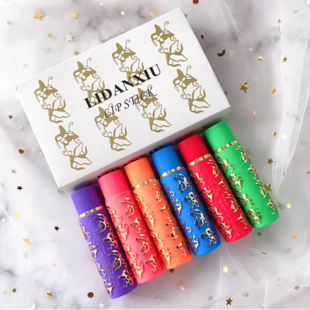 Bálsamo Labial Mágico Mate de 6 Colores, Lápiz Labial de Terciopelo que Cambia de Color, Brillo Labial Sexy, Tinte Labial Impermeable con Efecto Mariposa, Maquillaje Labial