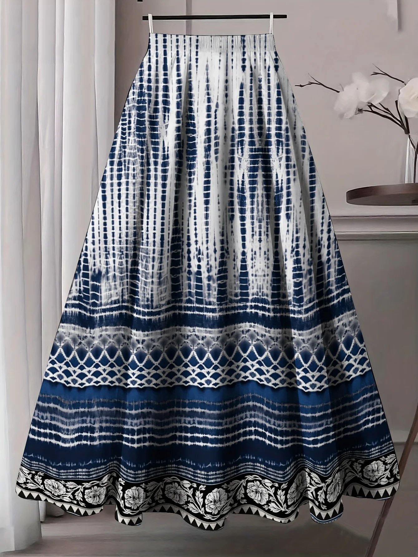 Plus Size Bohemian Style Women's Plus Size Casual Comfortable Wave Pattern Round Neck Temperament Women's Bottoms