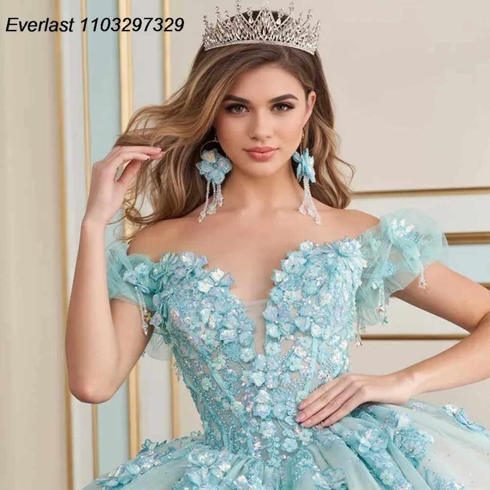 EVLAST Customized Lavender Quinceanera Dress Ball Gown Lace Applique Beading Mexico Cape Sweet 16 Vestidos De 15 Anos TQD844