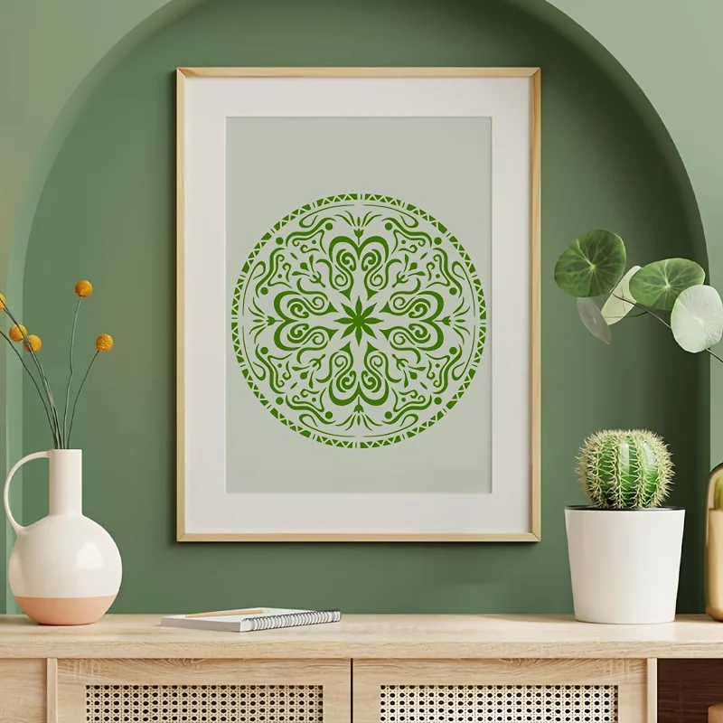 マンダラステンシル 4枚 7.9×7.9インチ ラウンド DIY ペイントテンプレート 壁、木材、布の装飾用