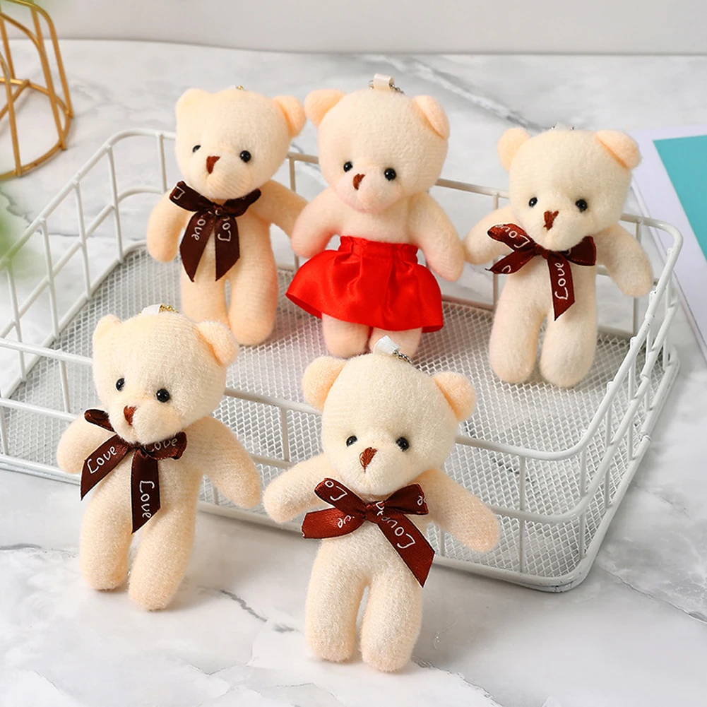 Mini Cute Bear Toys Stuffed Blush Bears Bag Car Key Pendant Children Kawaii Flower Bouquet Gifts Box Decoration Plush Keychains