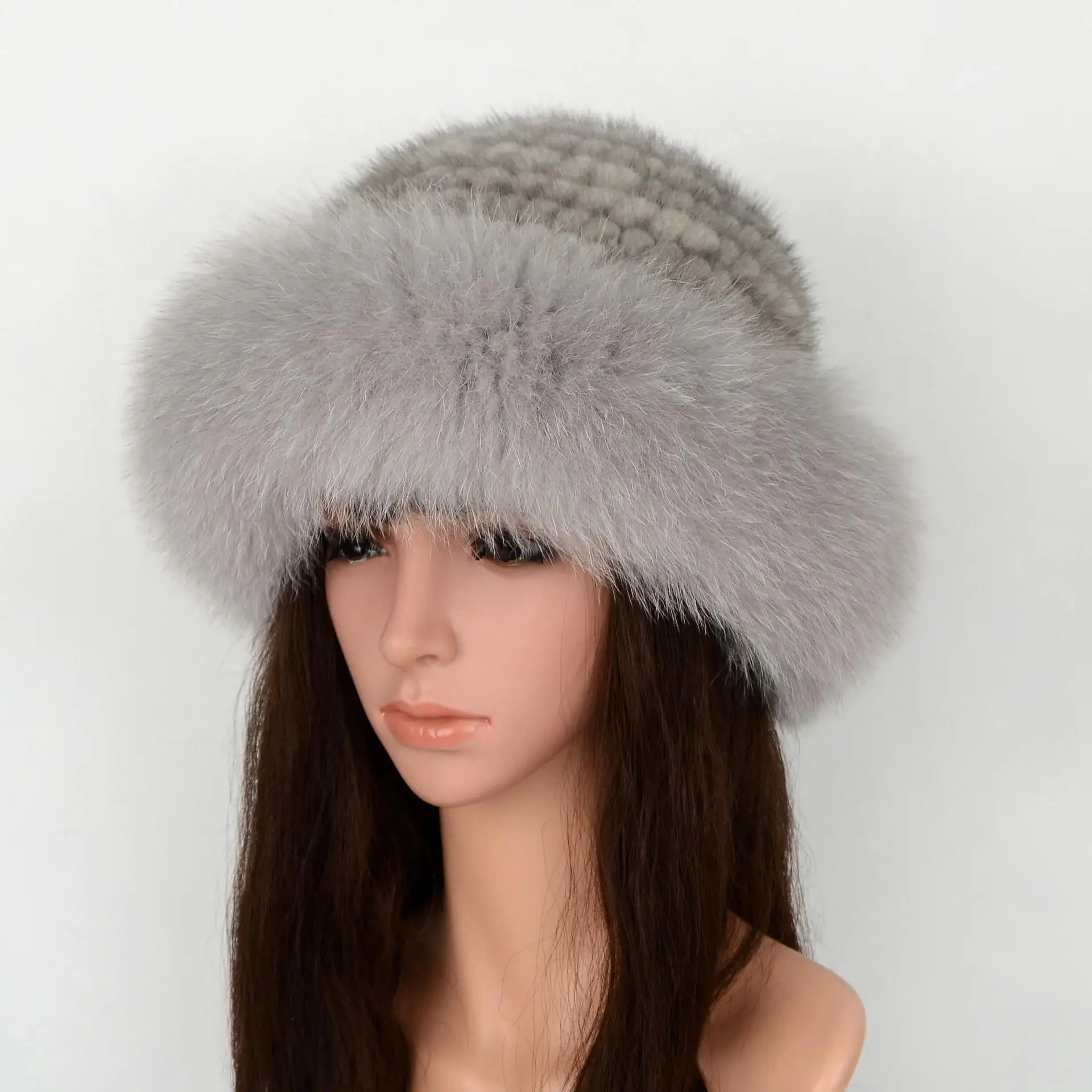 

Genuine Fox Fur Hat Handmade Natural Fur Autumn Winter Caps Fashion New Female Warm Solid Real Knitted Mink Fur Hat Caps MF-100
