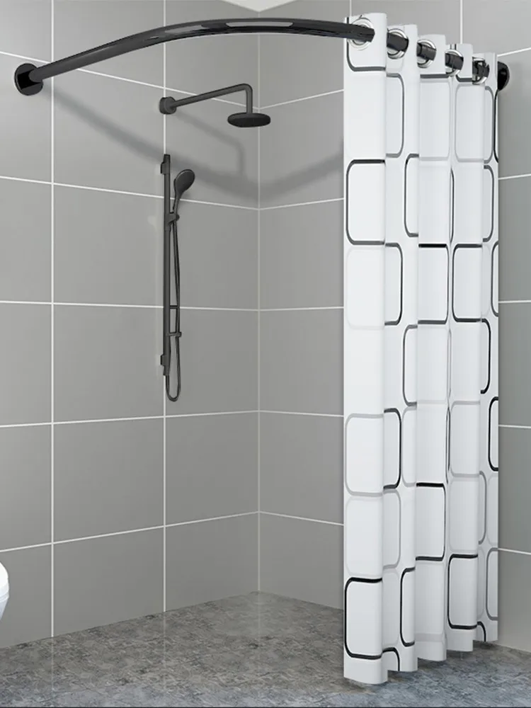

Batoom ower Waterproof Curtain Rod Set U-ape No Drilling Bath Partition Curtain Arc ape High End Bath Curtain Rod