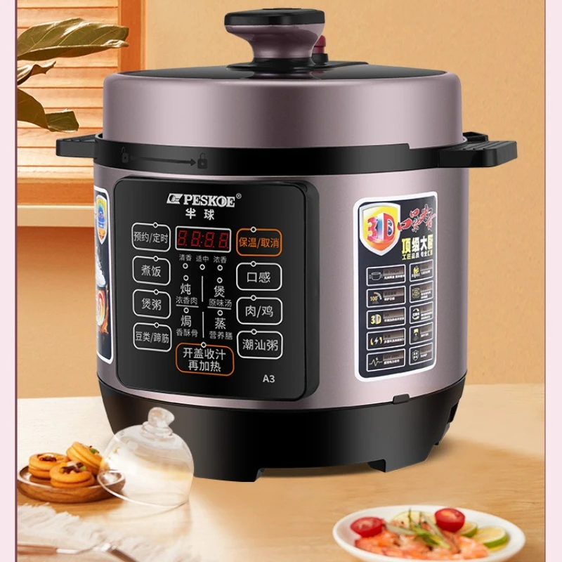 Programmable Electric Pressure Cooker Rice Cooker Dual Inner Pot Multi Use Soup Stew Smart Digital 6L 1200W Stainless Steel