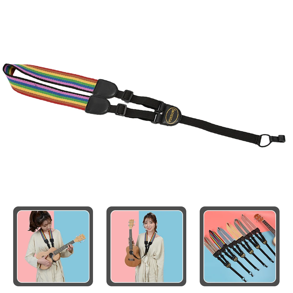 

Adjustable Vintage Folk Guitar Strap Rainbow Printing Pattern Durable Widened Shoulder Belt Replacement Bass Ukulele Strap